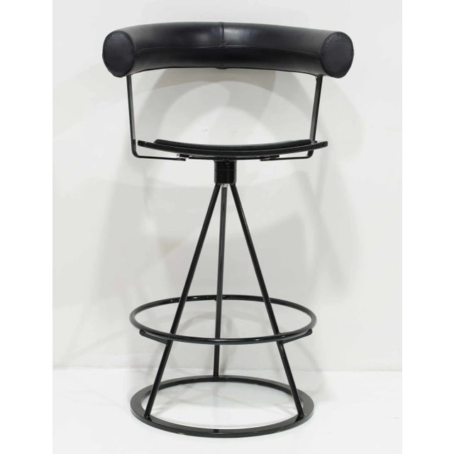 Mid 20th Century Mid 20th Century Saporiti Leather and Suede Swivel Bar Stools, Set of Five For Sale - Image 5 of 9