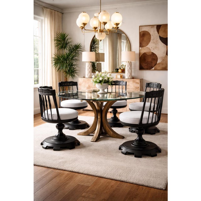 1970s 1970s Chromodern Sculptural Swivel Dining Chairs in Matte Black – Set of 6 (Ch084) For Sale - Image 5 of 7