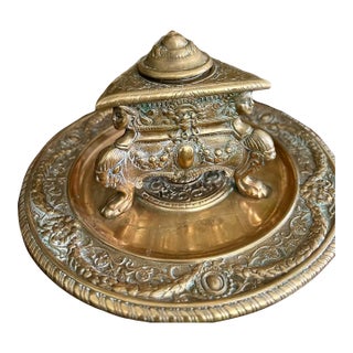 Antique Gilded Bronze Inkwell For Sale