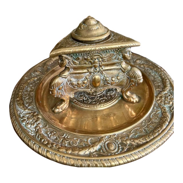 Antique Gilded Bronze Inkwell For Sale