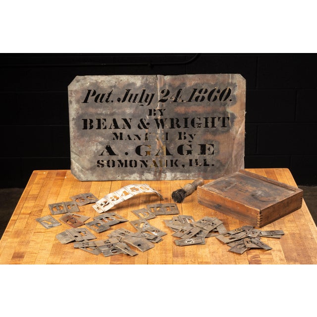 1860s A. Gage Metal Letter Stencil Set With Wood Box For Sale - Image 4 of 6