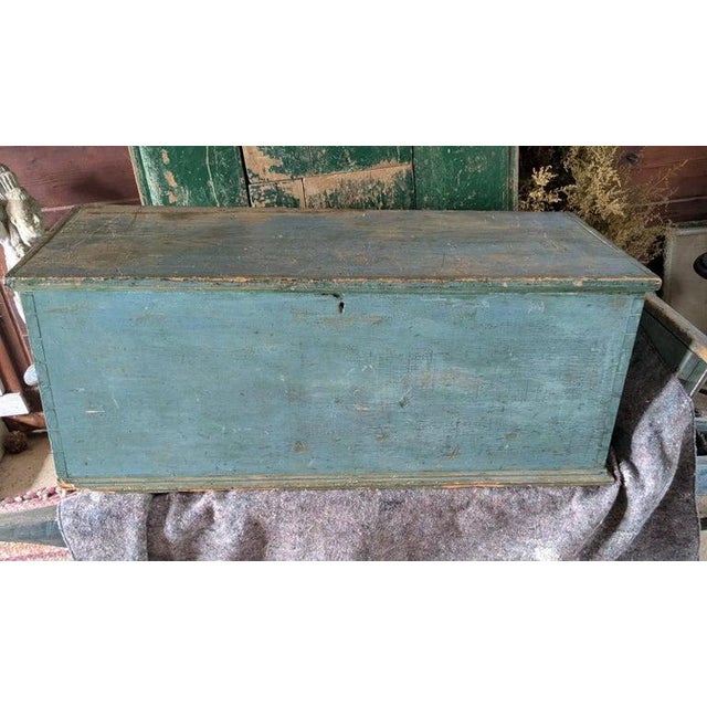 19thc original; pine painted blanekt chest from Ohio. Very good condition with a missing till lid.. Wonderful blue paint...