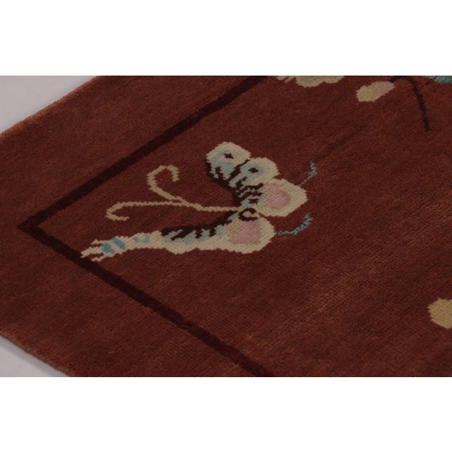 Textile Rug & Kilim’s Chinese Art Deco Inspired Rug, Vibrant Florals & Figurals on Rust For Sale - Image 7 of 8