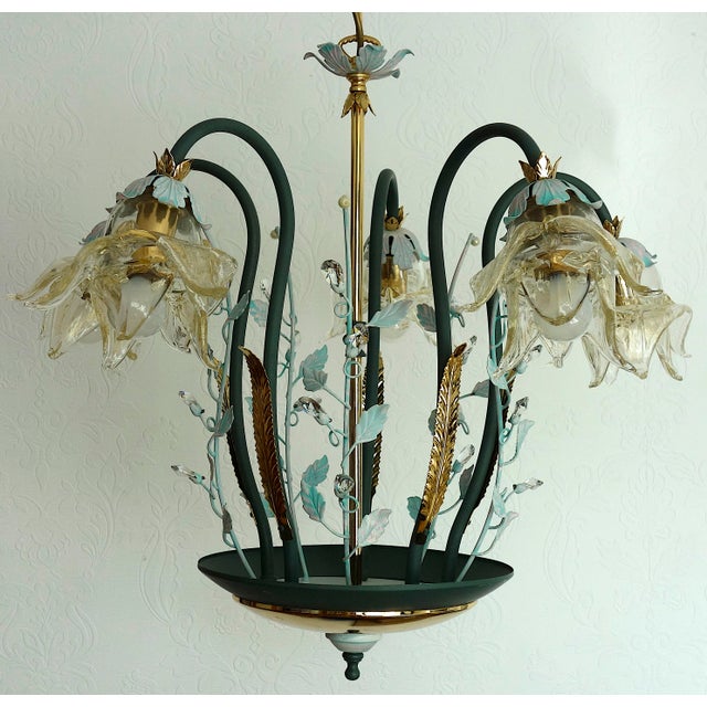 Italian Brass and Glass Lead Crystal Chandelier from Artigian Fabbrica Lambadari, 1960s For Sale - Image 16 of 16