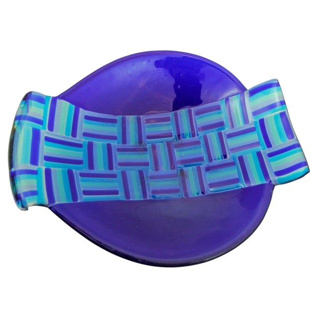 Vintage Postmodern Blue Fused Art Glass Sculptural Bowl, circa 1980 For Sale - Image 9 of 17