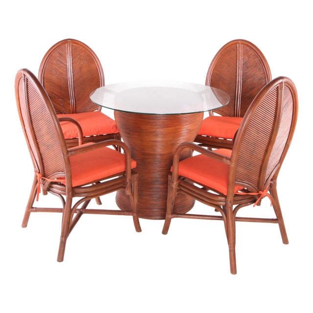 Vintage Rattan Dining Set, Set of 5 For Sale