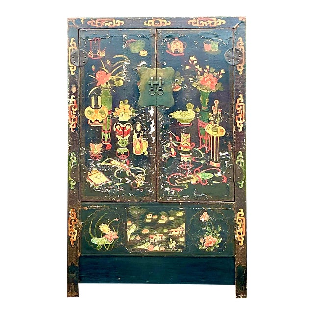 Vintage Asian Hand Painted Cabinet For Sale
