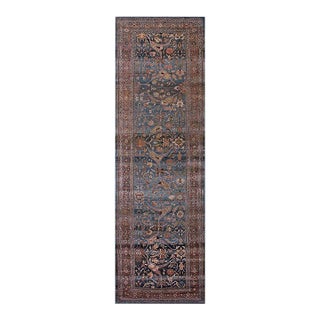 Tribal Floral Garous Design Antique Light Blue Malayer Wide Hall Runner Rug For Sale