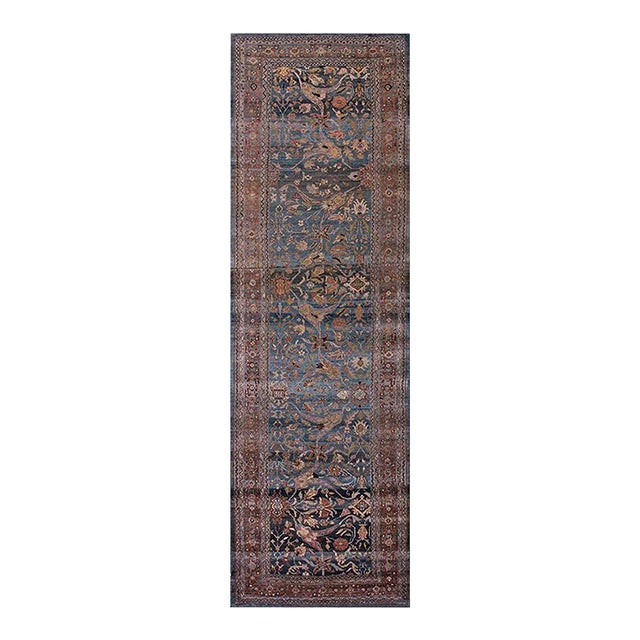 Tribal Floral Garous Design Antique Light Blue Malayer Wide Hall Runner Rug For Sale