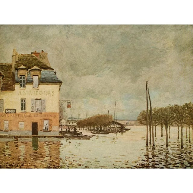 Robin's Egg Blue 1955 After Alfred Sisley "Flood at Port-Marly" Vintage Impressionist Full Color Print For Sale - Image 8 of 8