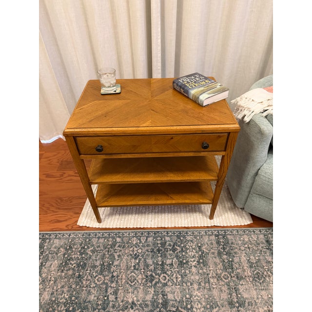 2000 - 2009 Theodore Alexander Oak Parquetry Nightstand / Side Table With Drawer and Two Shelves For Sale - Image 5 of 8