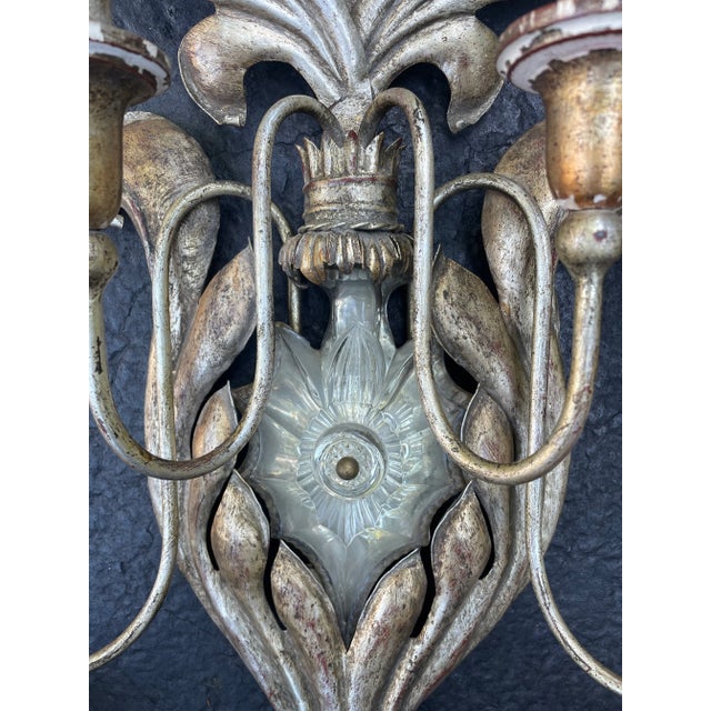 Vintage Italian 4 Light Silver Leafed Wall Sconce ~ Very Large For Sale In Savannah - Image 6 of 11