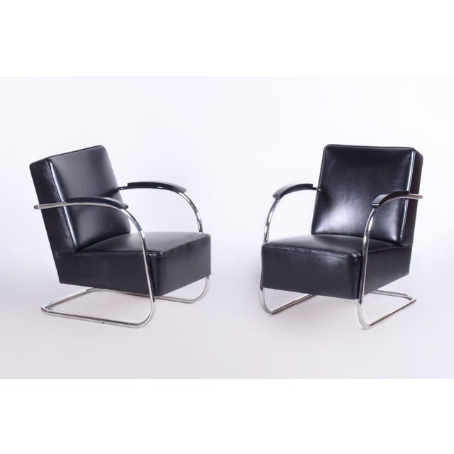 Bauhaus Bauhaus Seating Set in Chrome and Leather from Mücke Melder, Czech, 1930s, Set of 3 For Sale - Image 3 of 18