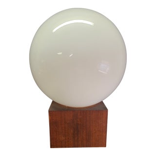 Mid-Century Modern Minimalist Milk Glass and Wood Lamp For Sale