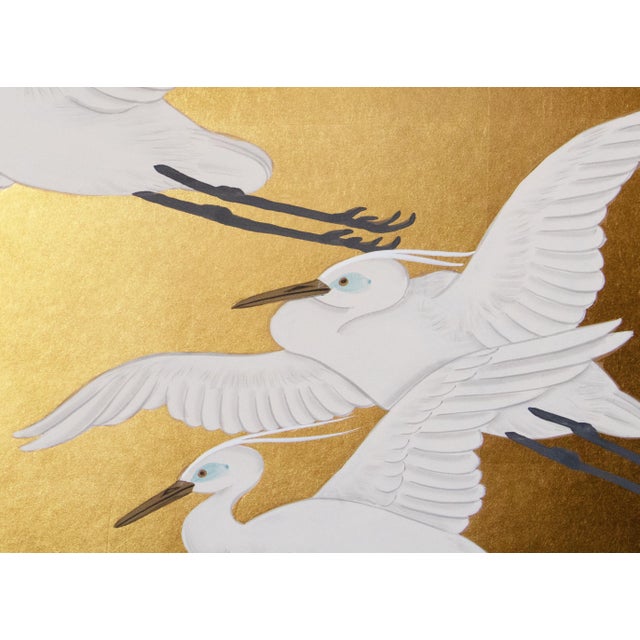 "Wave and White Herons" by Sekko, Heisei Era Japanese Byobu Screen For Sale - Image 9 of 18