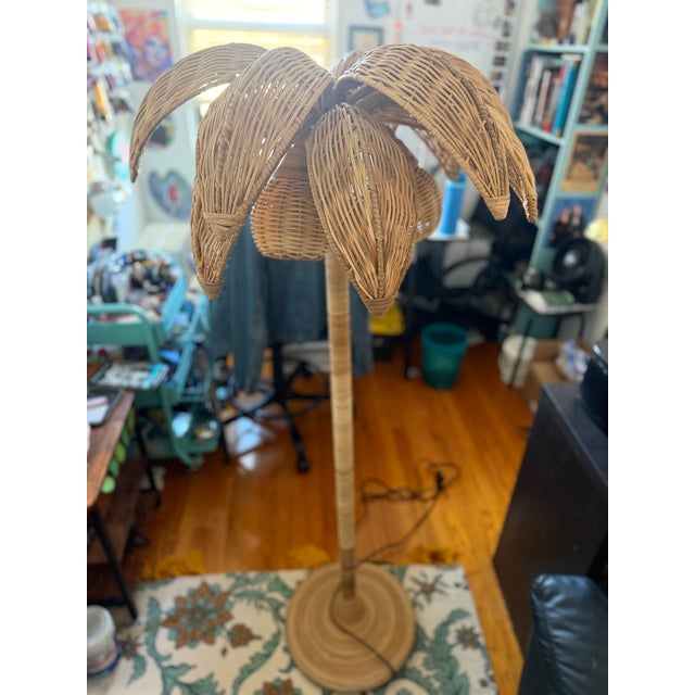 Safari Coastal Rattan Palm Tree Floor Lamp For Sale - Image 3 of 8