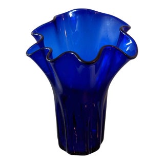 Cobalt Blue Handblown Handkerchief Napkin Glass Vase For Sale