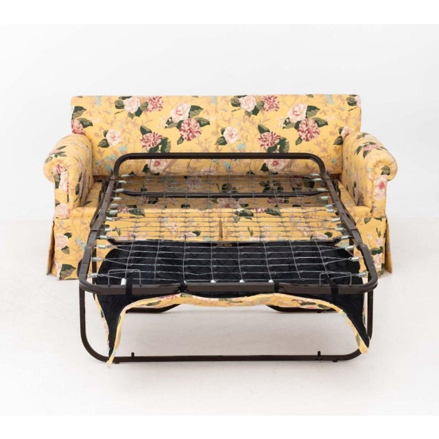 Yellow Floral Pattern Upholstered Sleeper Sofa For Sale - Image 12 of 14