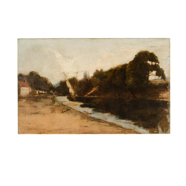 1889 Impressionist Style Canal Landscape Oil Painting For Sale - Image 13 of 13