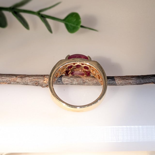 7.3ct Star Ruby Ring W Natural Diamond Accents in Solid 14k Gold | Ov 10.5x9.6mm, Size 6.75 For Sale - Image 10 of 10