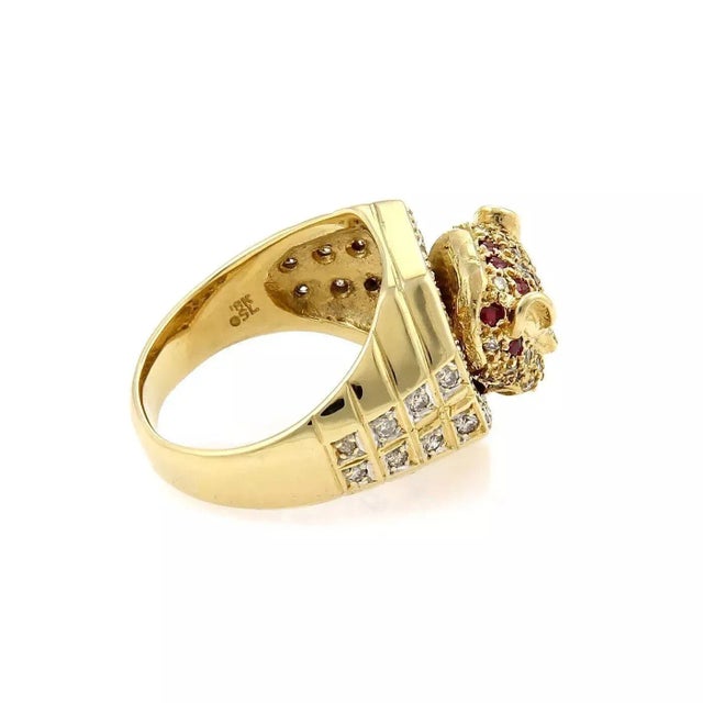 Tiger Head 18k Gold Diamond Ruby Emerald Moving Ring, Size 7.5 For Sale - Image 4 of 5