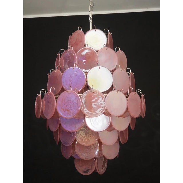 Mid-Century Modern Large Vintage Italian Murano Chandelier with Pink Alabaster Disks, 1990s For Sale - Image 3 of 18