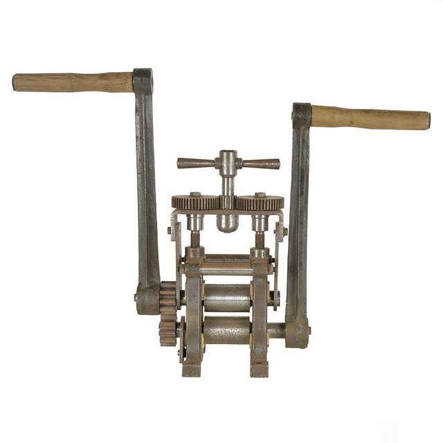 Wood 20th Century Rolling Mill with 2 Cast Iron Cranks For Sale - Image 7 of 7