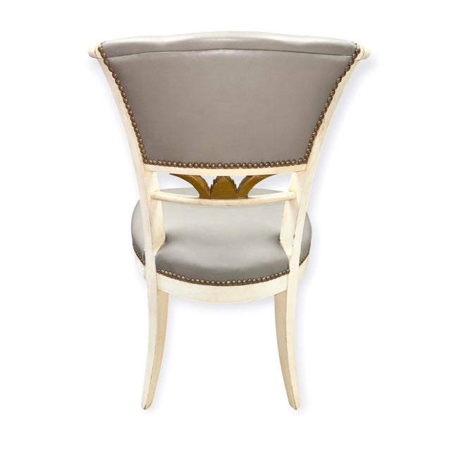 2020s Set of Six 1930s Gilt Wood Dining Chairs in Gray Leather by Danny Cannon Custom Upholstery For Sale - Image 5 of 6