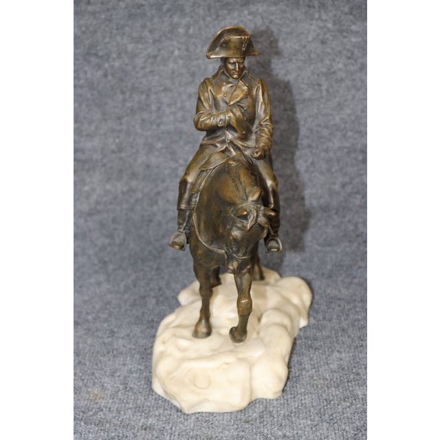 Brown Antique French Bronze and Alabaster Sculpture Napolean on Horseback For Sale - Image 8 of 11