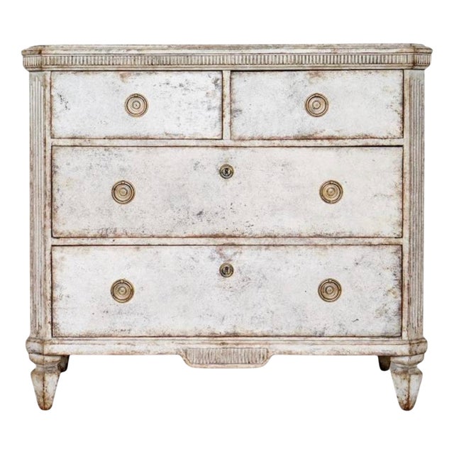 Swedish Gustavian White Grey Painted Chest of Drawers, 1870 For Sale
