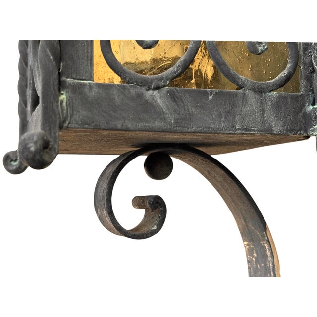 Metal 1950's Italian Wrought Iron Exterior Wall Lanterns, a Pair For Sale - Image 7 of 9