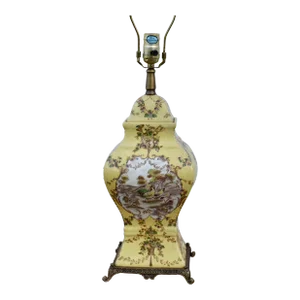 Vintage Chinese Hand Painted Ginger Jar Table Lamp W/Ornate Brass Base
