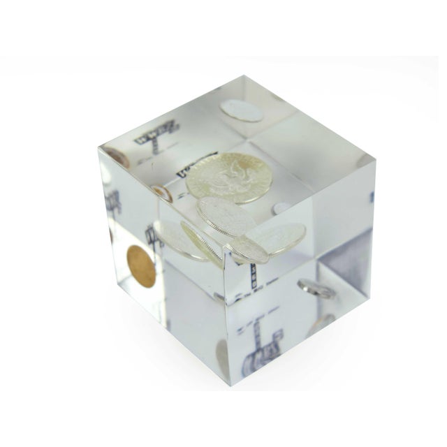 Late 20th Century Coin Cube Lucite Acrylic Paperweight For Sale - Image 12 of 12