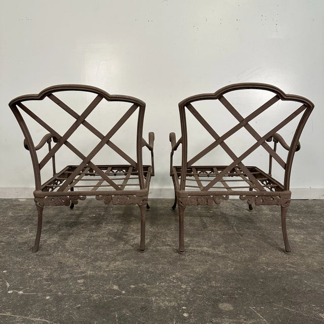 Mid 20th Century Woodard Outdoor Iron Lounge Chairs With Cast Metal Ottomans, Attributed, 4 Pieces For Sale In Cleveland - Image 6 of 9