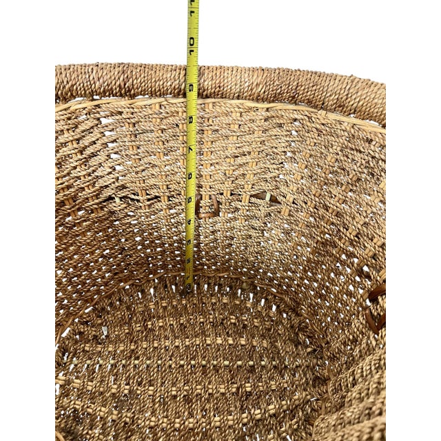 Wood Mid Century Bamboo Rattan Basket Planter For Sale - Image 7 of 12