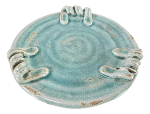 Handmade Studio Pottery Ceramic Turquoise Crackle Glaze Platter 10”