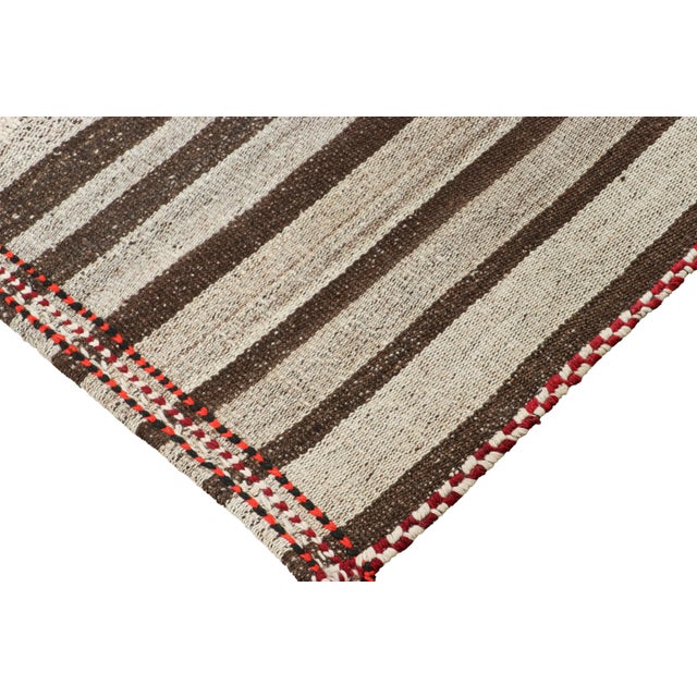 Vintage Jajim Qashqai Persian Kilim With Taupe and Off-White Stripes - Rug & Kilim For Sale In New York - Image 6 of 7