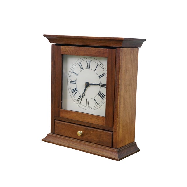 Vintage Mission Arts & Crafts dresser, table top or mantel clock. Made from oak with a lower drawer. Features quartz...