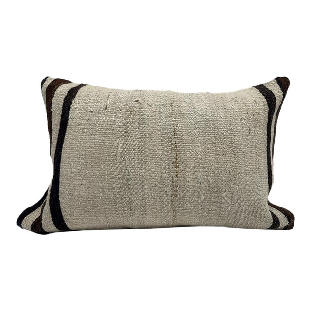 Turkish Hemp Pillow Cushion Natural Brown Beige Pillow Cushion Cover 16" x 24" For Sale