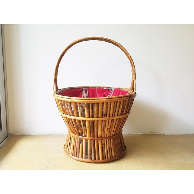 Mid-Century Italian Work Knitting Basket in Rattan and Rush, 1960s For Sale - Image 4 of 10