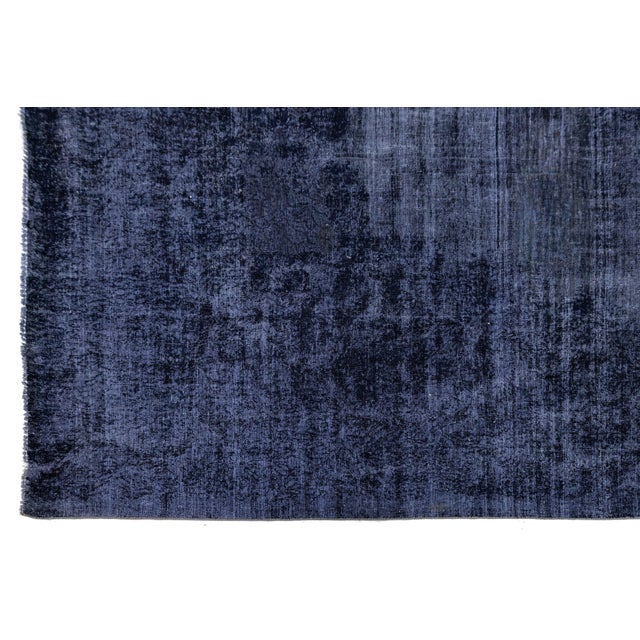 Midnight Indigo Vintage Overdyed Persian Rug – Distressed Hand-Knotted Wool For Sale - Image 4 of 10
