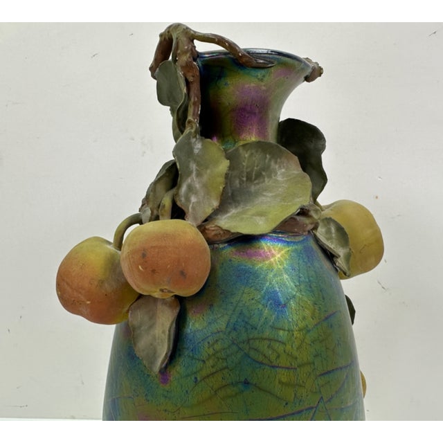 1900s Clément Massier Art Nouveau Pottery Vase With Iridescent Apple Design 14"h X 8"w For Sale In Los Angeles - Image 6 of 16