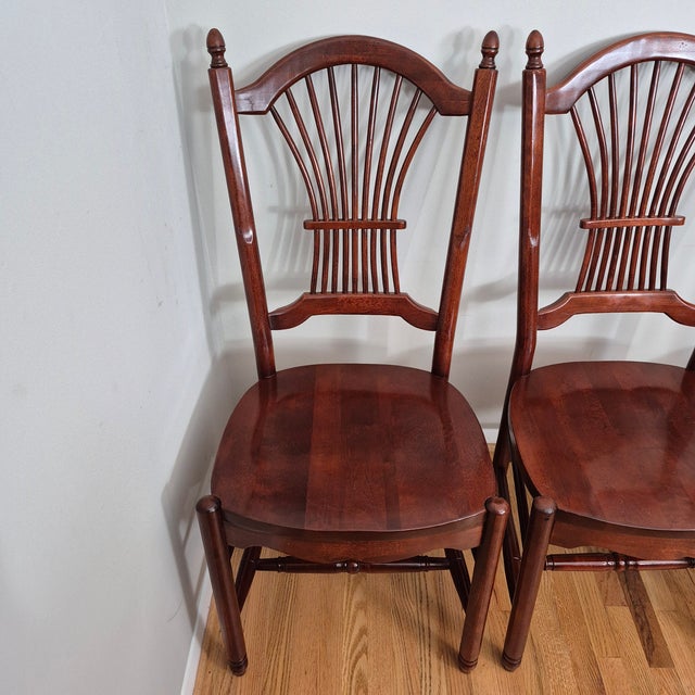 Wood Late 20th Century Vintage Farmhouse Style Solid Cherry Wheat Sheaf Back Dining Chairs - Set of 7 For Sale - Image 7 of 13