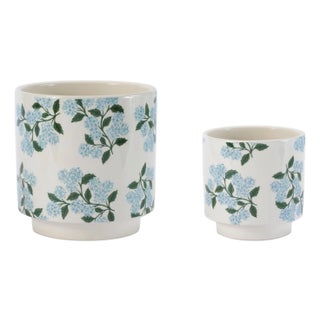 Hydrangea Floral Pattern Planter (Set of 2) For Sale