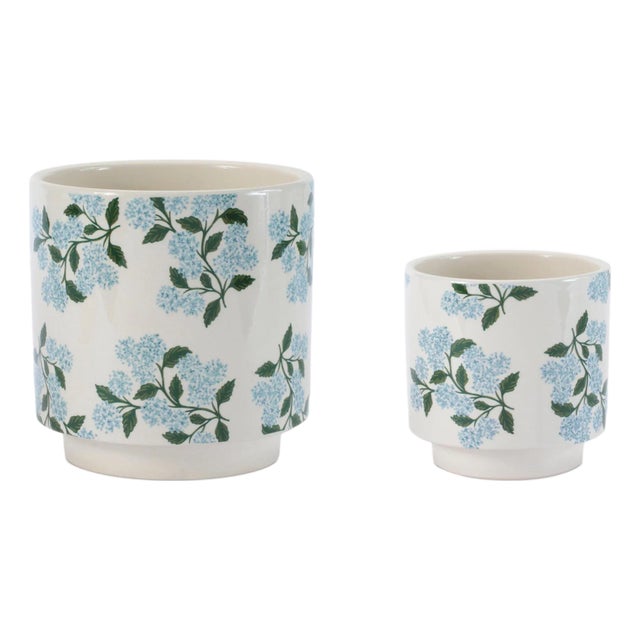 Hydrangea Floral Pattern Planter (Set of 2) For Sale