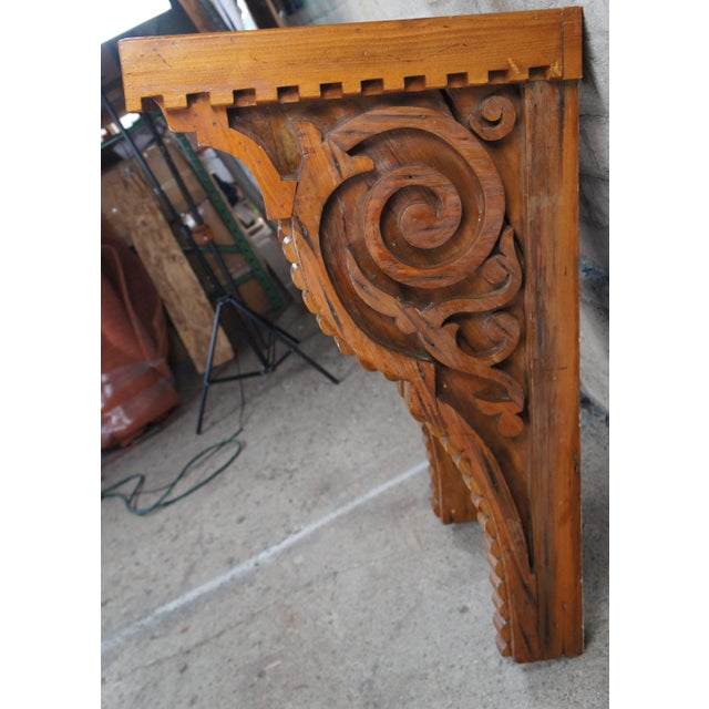 Late 19th Century Antique Large Old World Pine Altar Wall Hanging Shelf Sconce Bracket Corbel For Sale - Image 5 of 12