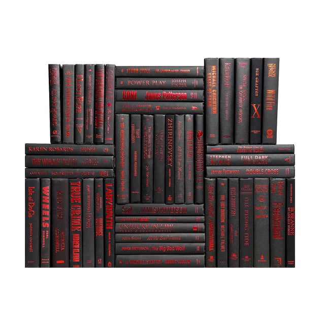 Decorative Books - Black & Red Book Wall - Set of 50 Black Books For Sale