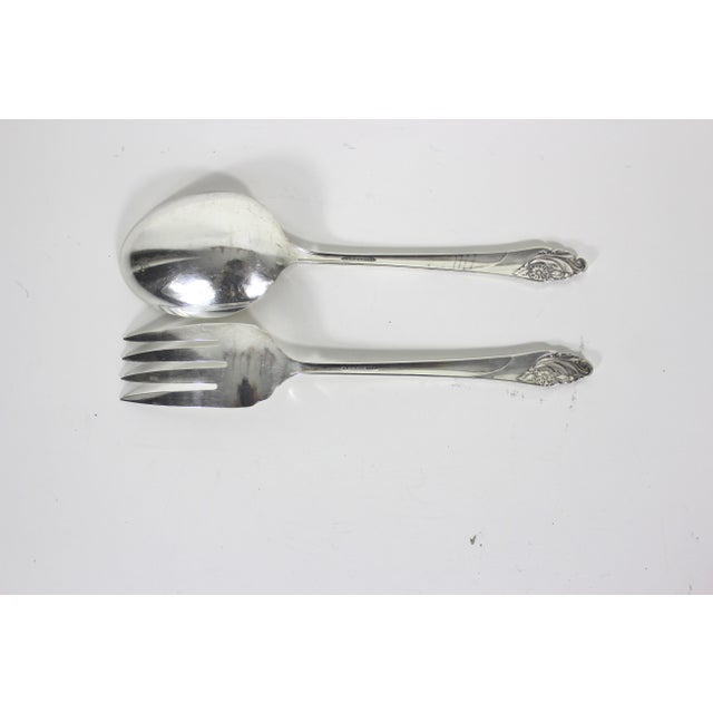 1950s 1950s Mid-Century Modern Set of Silverplate Serving Utensils Evening Star by Oneida Casserole Spoon Fork Two 2 For Sale - Image 5 of 6