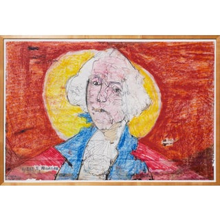 Ike E. Morgan “Untitled” Orange, Blue & Yellow Abstract Portrait of George Washington, 1990s For Sale