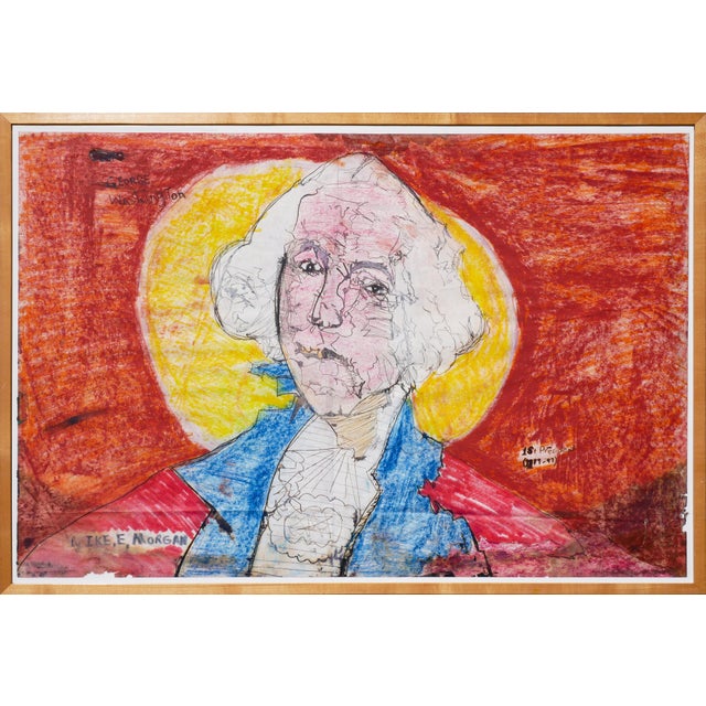 Ike E. Morgan “Untitled” Orange, Blue & Yellow Abstract Portrait of George Washington, 1990s For Sale